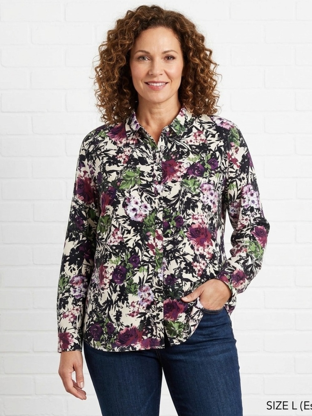 J. Jill Medium Petite Purple Floral Button Up Blouse MP Botanical Boho Workwear